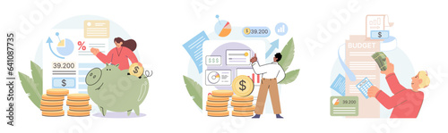 People analysis budget. Calculate financial plan of save income and expense management. Business people accountants, spreadsheet producing reports. Income increase strategy. Budget planning, balanced