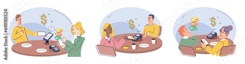 Cashless payment. Vector illustration. Cashless transactions offer improved security compared to carrying physical cash The convenience of contactless payments is driving its adoption among consumers