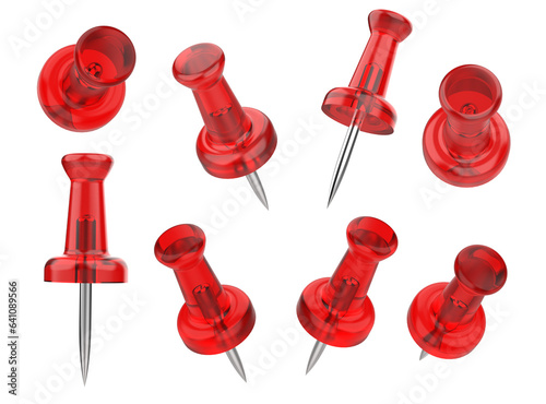 Set of push pins in different angles. Png transparency