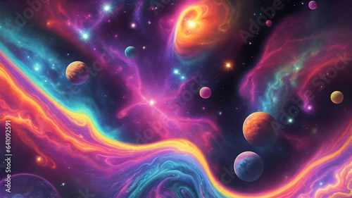 Colourful psychedelic nebula space. Background, wallpaper, web banner.