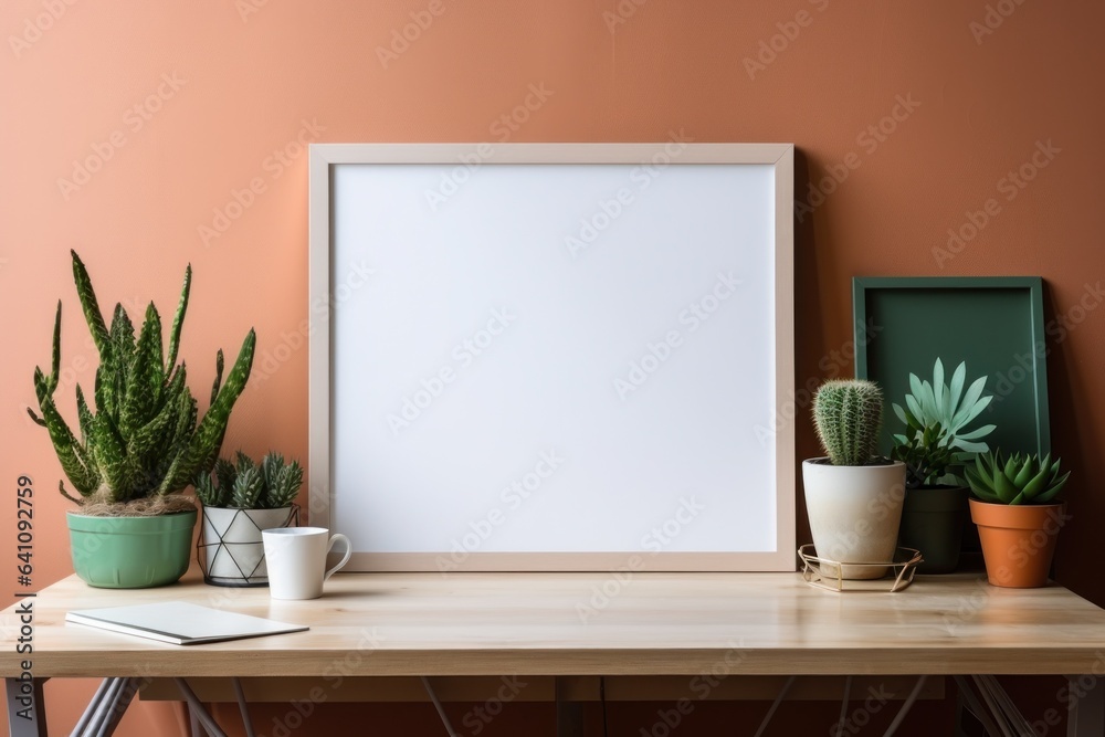 Photo frame on wall with living room setting. Photo frame on wall with living room setting.