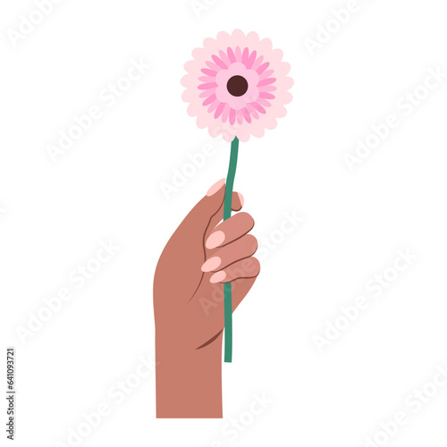 Hand holding flower flat illustration