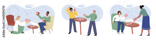 Game together. Family fun. Friendship time. Vector illustration. Playing games together great way to bond as family and have fun The characters in game came alive with each players unique strategies