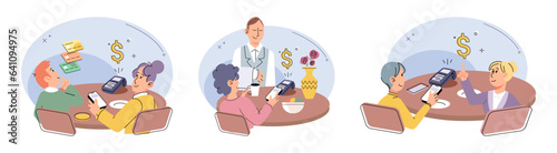 Cashless payment. Vector illustration. Cashless payments eliminate hassle of carrying and handling physical coins and notes NFC technology enables tap-and-go payments without need for physical contact