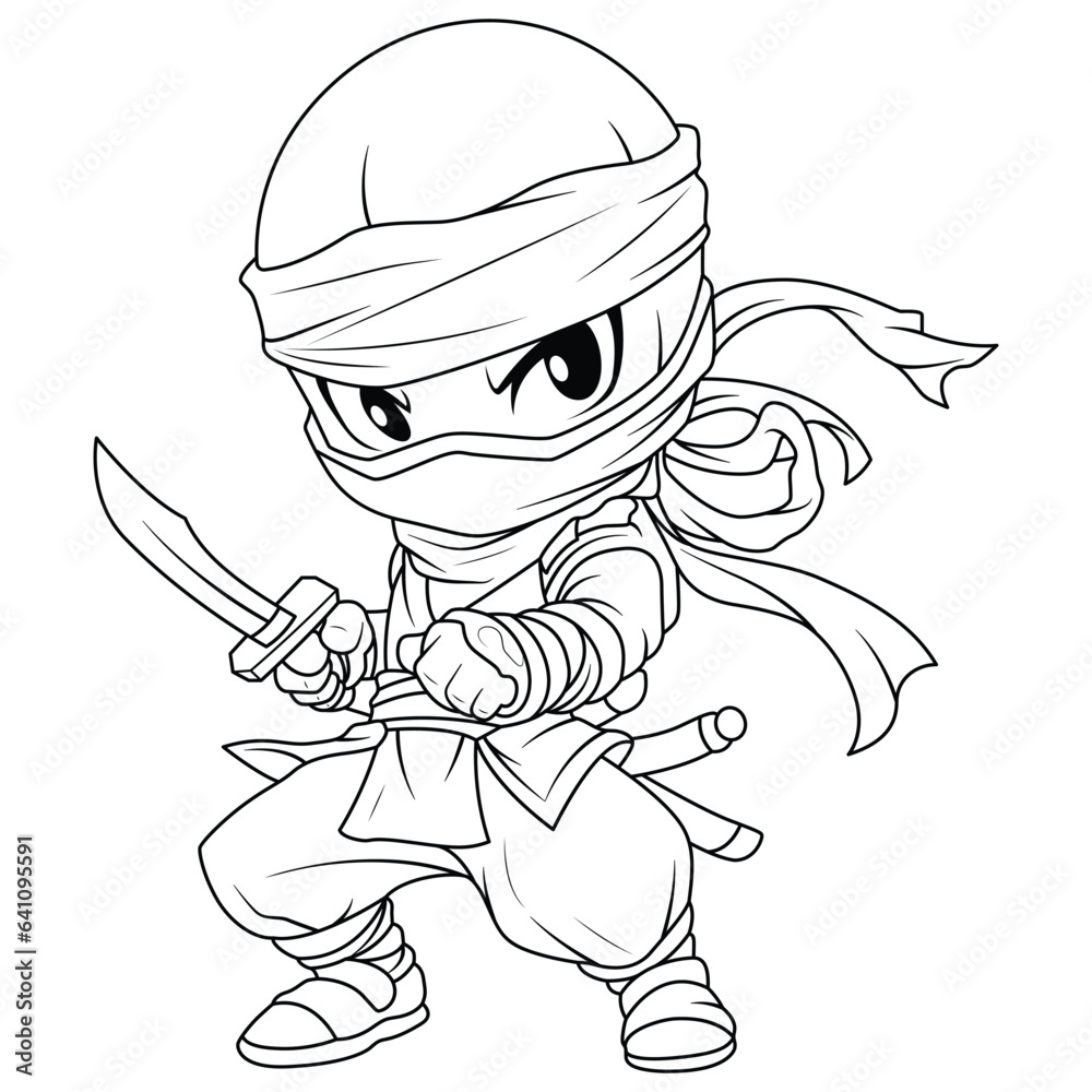 cute ninja coloring page isolated clean and minimalistic simple line