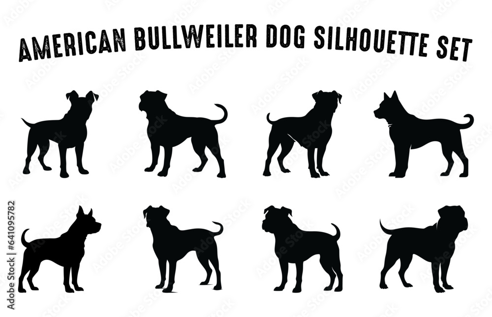 American Bullweiler Dog vector Silhouette Bundle, Bullweiler Dog Silhouettes on white background