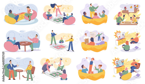 Fototapeta Naklejka Na Ścianę i Meble -  Game together. Family fun. Friendship time. Vector illustration. Family time becomes more meaningful when we engage in interactive activities like playing games Board games offer endless possibilities