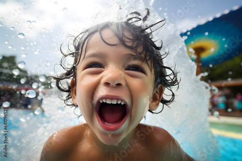 portrait of happy child in waterpark swimming pool