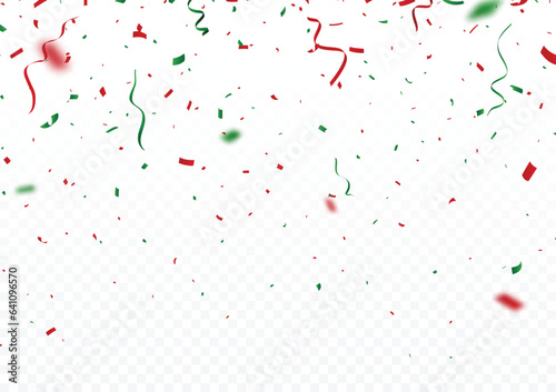 Christmas celebration confetti banner, green and red, isolated on white background