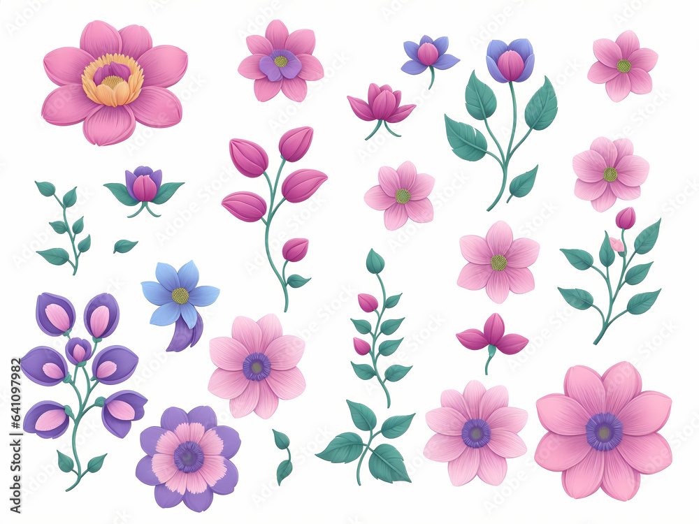 vector hand drawn flower collection with negative shapes. Image created using artificial intelligence.