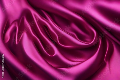 Closeup of rippled magenta color satin fabric cloth texture background