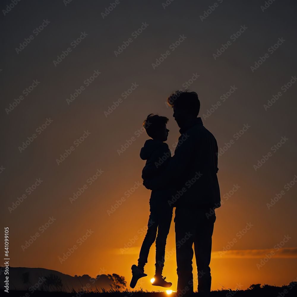 a silhouette of a couple and a sunset with the sun behind them Generative AI 
