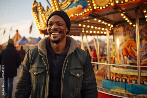portrait of happy black man in fairground