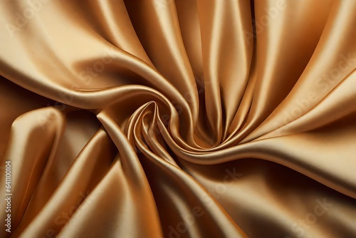 Closeup of rippled corel color satin fabric cloth texture background photo