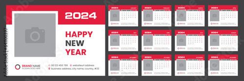 12 Pages Desk Calendar 2024, Print ready, 300 dpi, fully editable, Vector layout of a wall or desk simple calendar