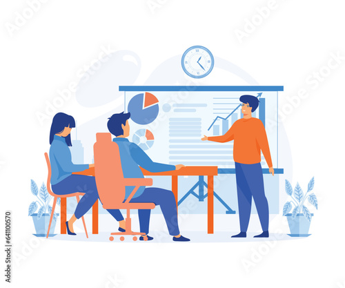 Leadership mentoring concept. Prospective Experienced Office Supervisor, Giving Presentation Within Business Seminar. flat vector modern illustration