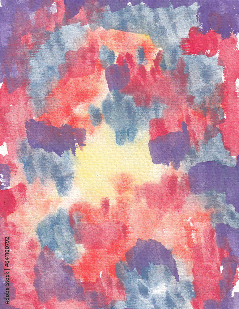Red, orange, yellow, blue, and purple watercolor background template. Colorful aquarelle backdrop design. Abstract painting graphic element.