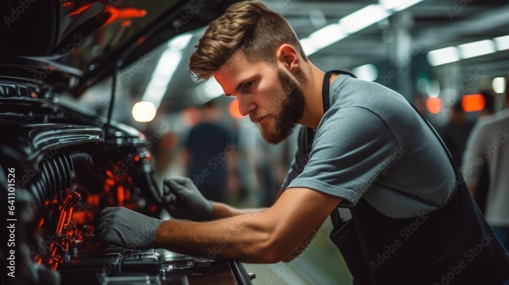 Worker working in auto factory production line. Worker working in auto factory production line.