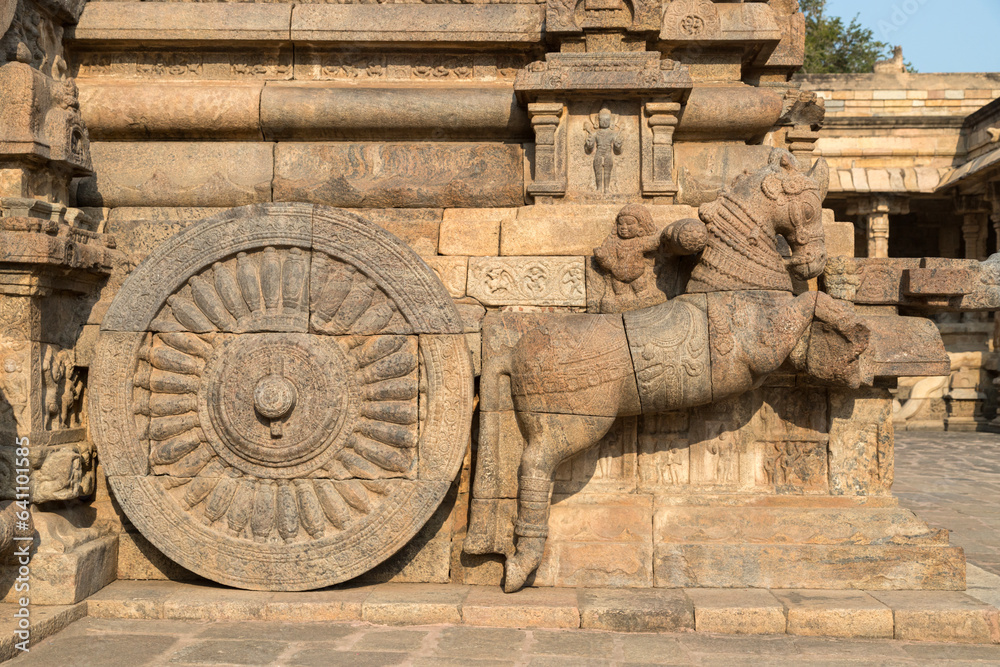 ancient Carved Horse and carriage Airavatesvara Temple is a Hindu temple of Dravidian architecture located in the town of Darasuram, near Kumbakonam