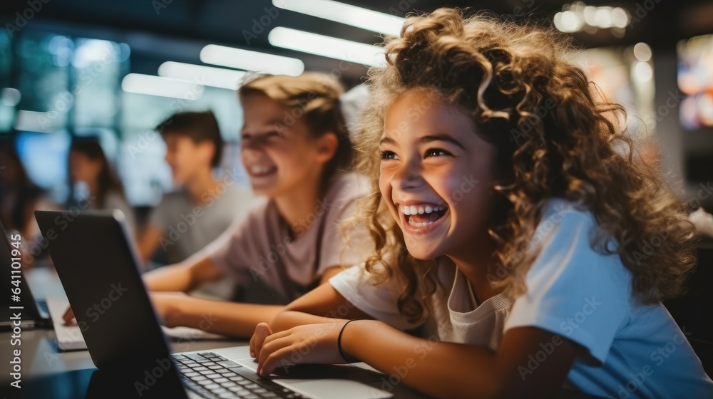 Kids coding in school, Learning basic programming skills. Stock Photo ...