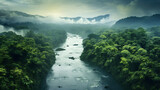 Aerial view of Perus rainforest and the Amazon rain