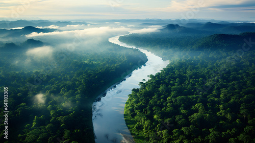 Aerial view of Perus rainforest and the Amazon rain