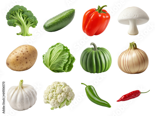 Collection of vegetables isolated on a transparent background  generative AI