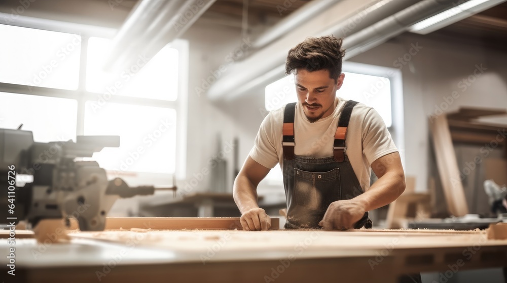 Male carpenter doing woodwork in carpentry factory. Male carpenter doing woodwork in carpentry factory.