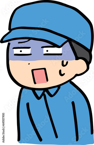 青ざめている作業服の男性