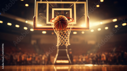 Basketball game ball in hoop © Cedar