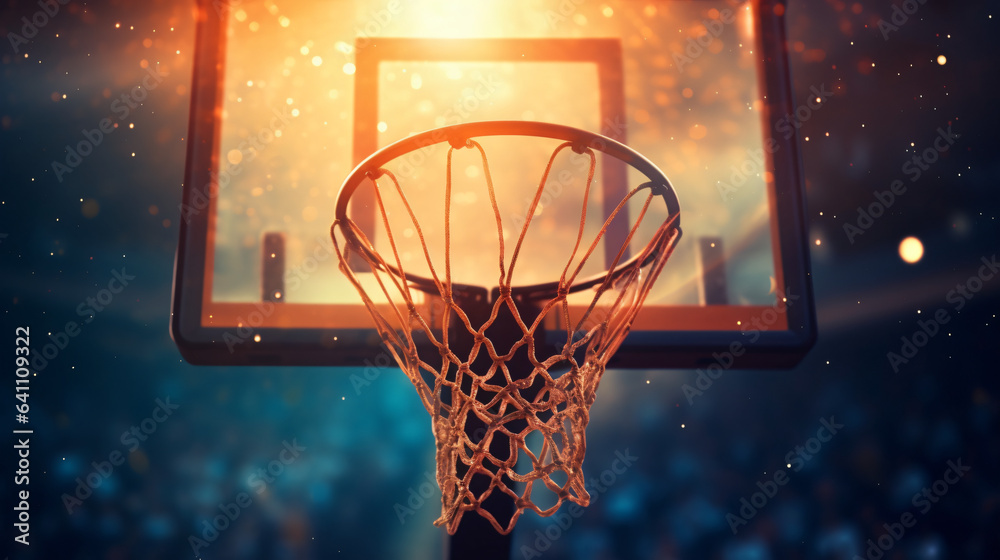 Basketball game ball in hoop