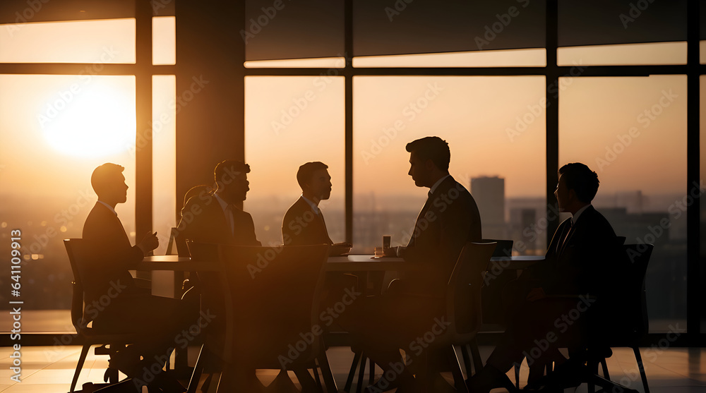  Silhouettes of business people, business people group have meeting, Group of Business People Meeting Back Lit Concept