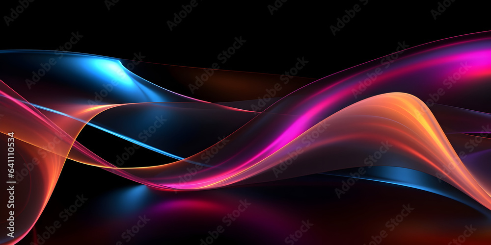A digital futuristic wallpaper, featuring a mesmerizing 3d render of an abstract neon background, with a vibrant multicolored iridescent folded ribbon, illuminated by glowing lines of color over a dee A digital futuristic wallpaper, featuring a mesmerizing 3d render of an abstract neon background, with a vibrant multicolored iridescent folded ribbon, illuminated by glowing lines of color over a dee