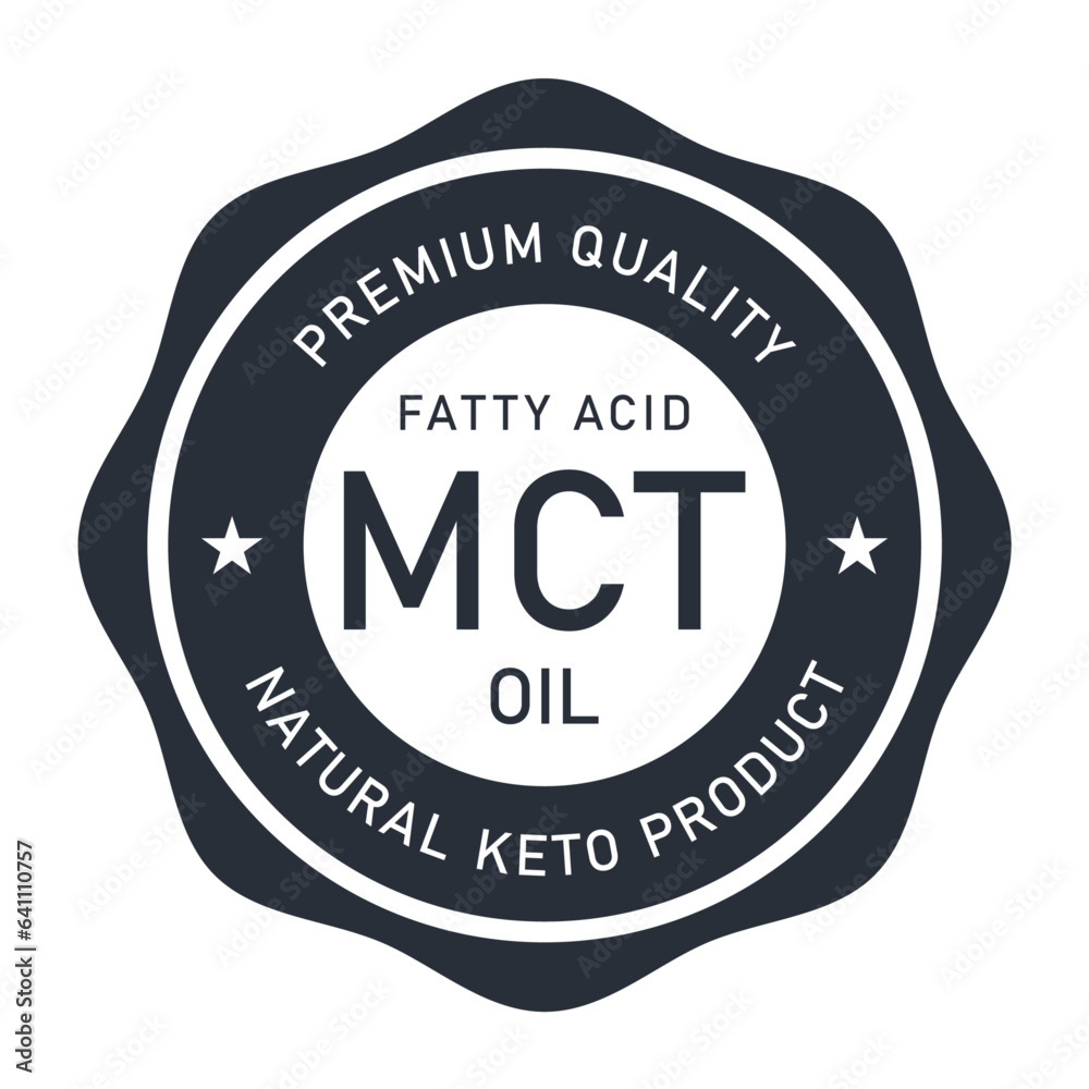 MCT Oil stamp, keto food additive label or seal, triglycerides, vector