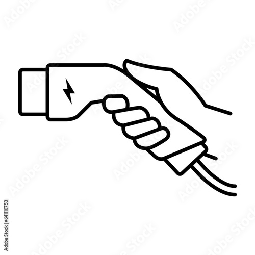 Hand hold connector of charger icon, electric car charging plug, vector photo