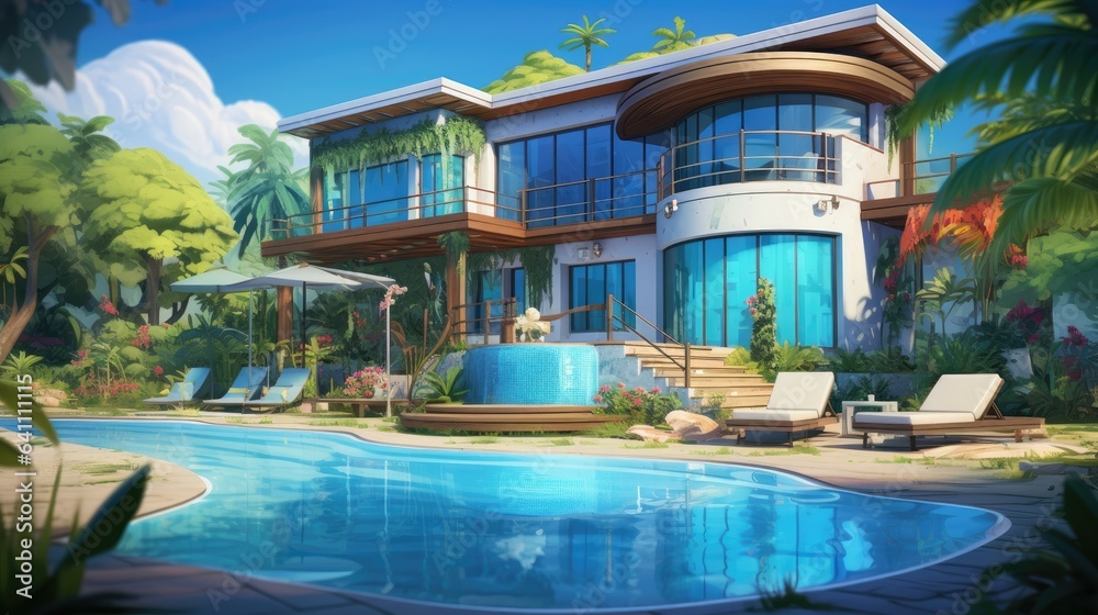 A modern Villa at a tropical beach