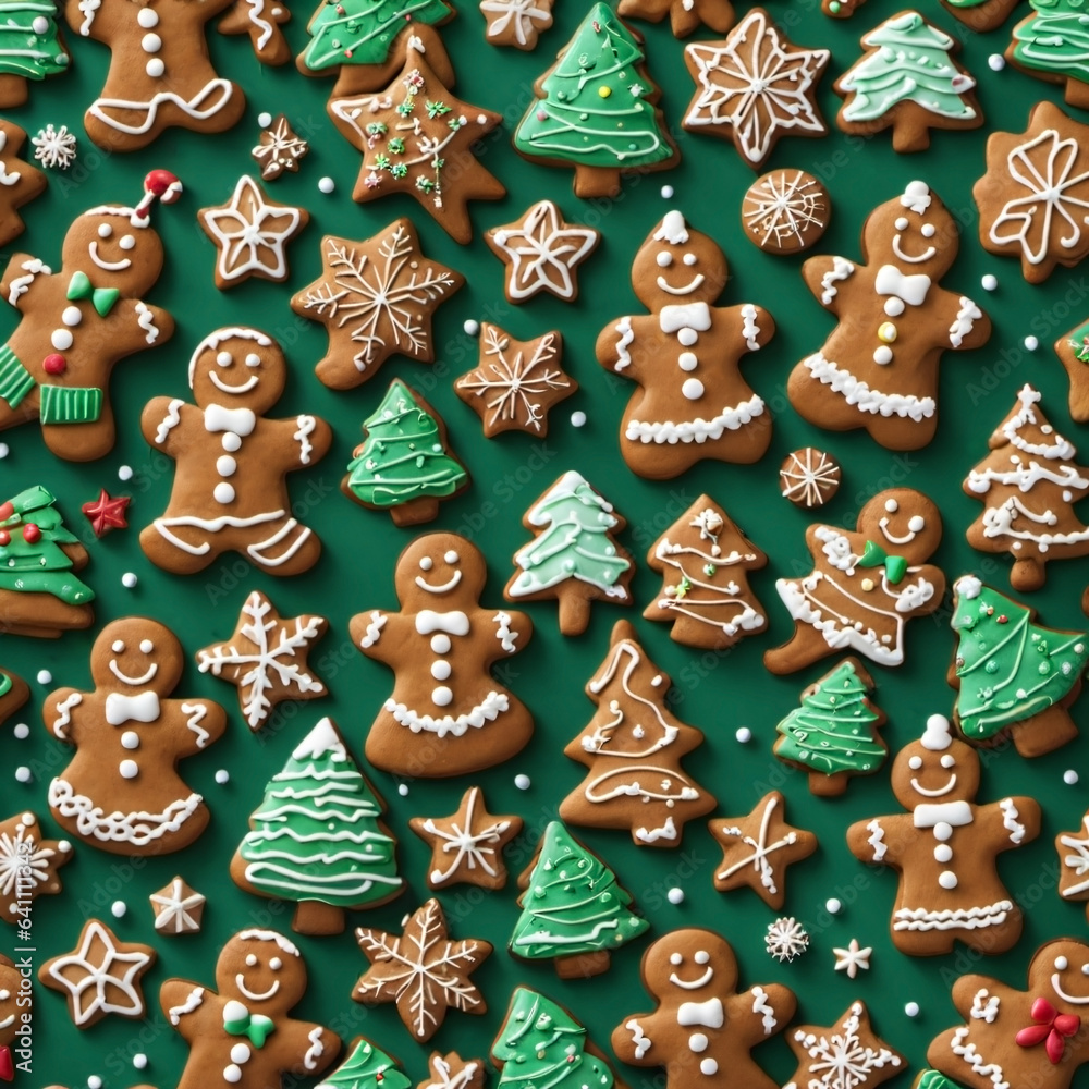 A delightful array of homemade gingerbread cookies, adorned with intricate icing, adds sweet magic to the festive holiday season