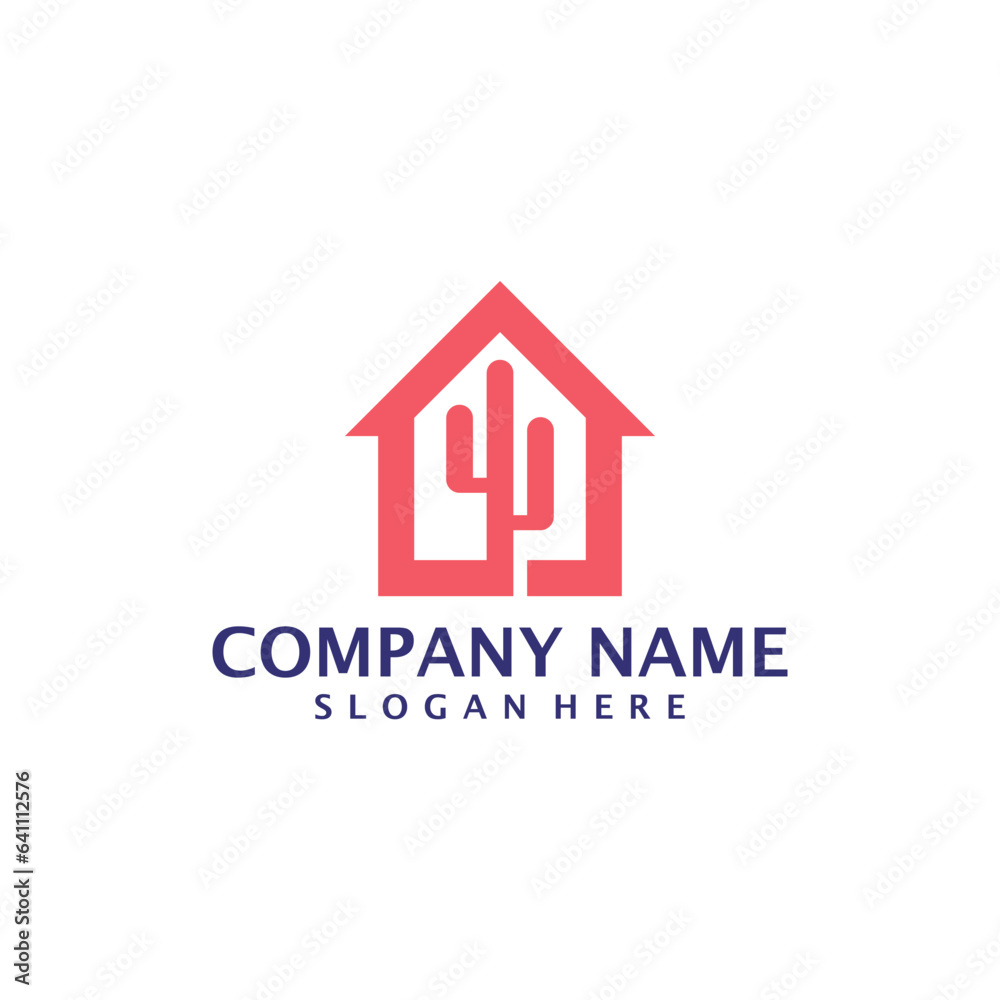 House Cactus logo design vector. Cactus Home logo design template concept