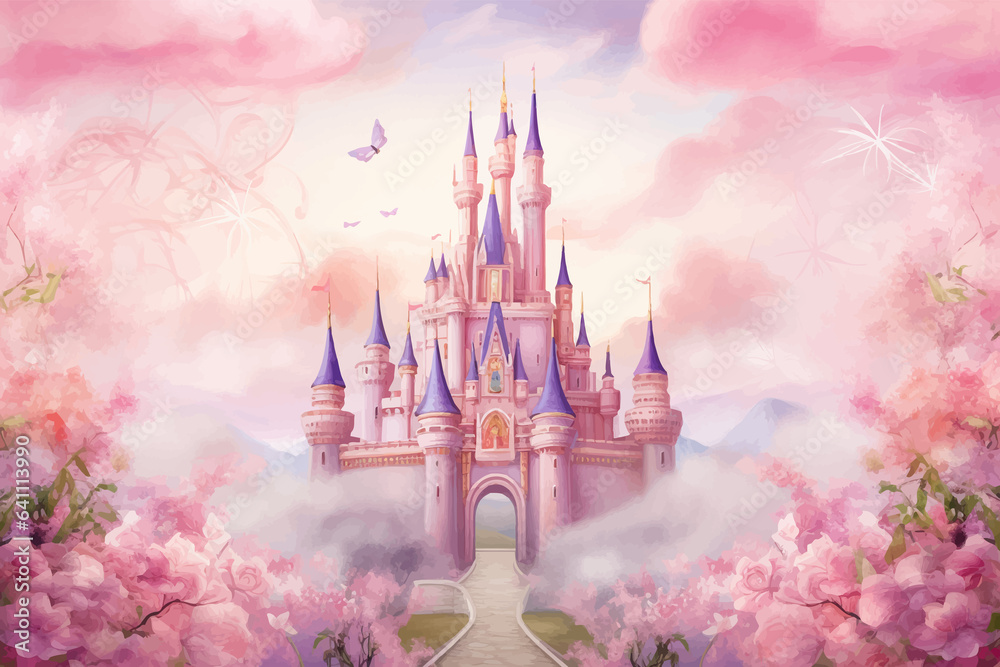 Ilustração do Stock: Princess Castle. Magic Pink Castle in the clouds ...