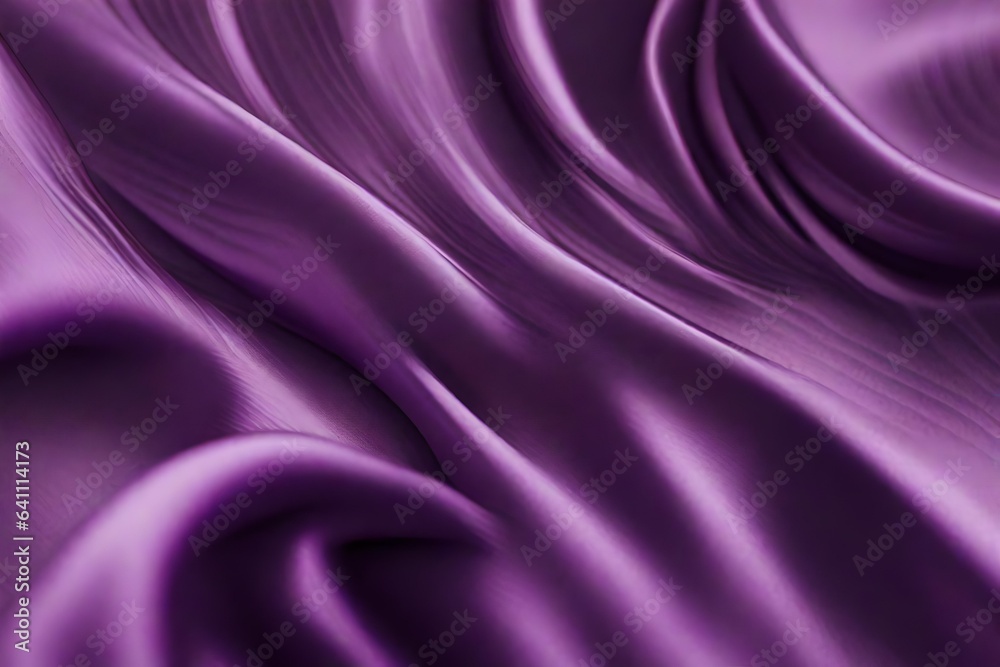 Closeup of rippled purple color satin fabric cloth texture background