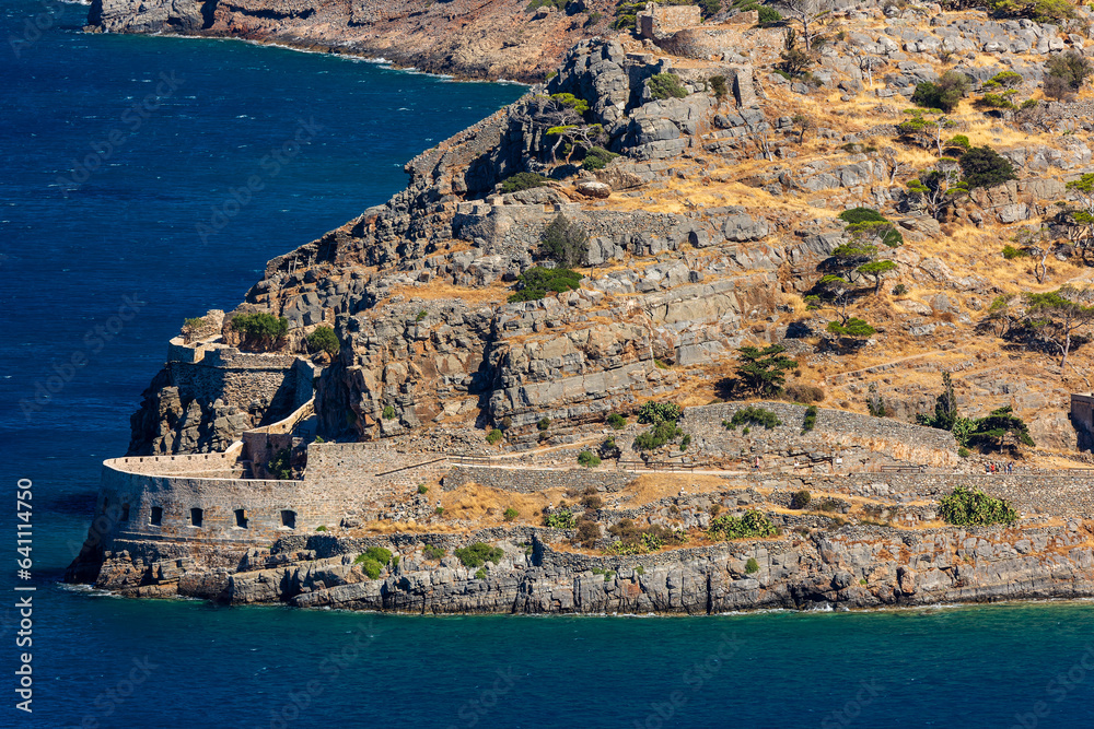 The ruined Venetian fortress and former leper colony of Spinalonga near Elounda on the Greek island of Crete