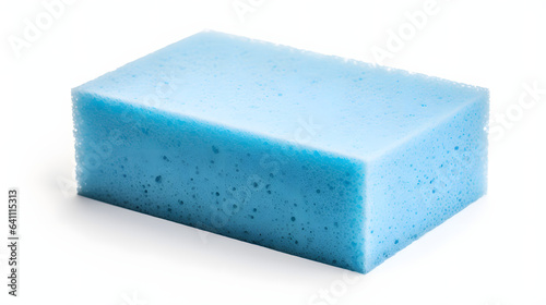 Blue new dry cleaning sponge isolated on white background
 photo