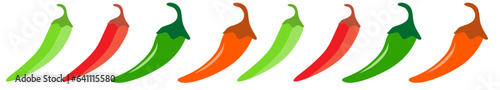 Green chili vector icon. Spiciness level. vector illustration. .Hot chili peppers, jalapeno vegetables, cayenne pepper red, green, yellow. Vector illustration