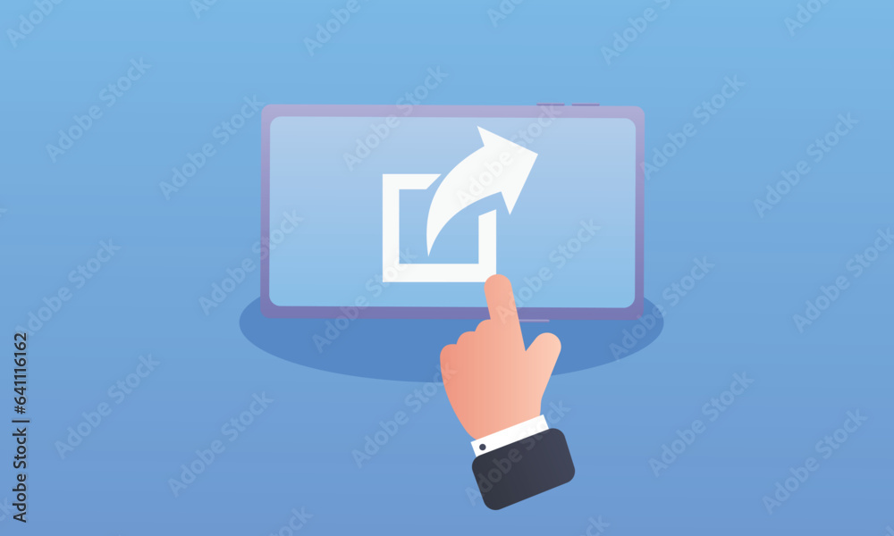Share icon on phone.on blue background.Vector Design Illustration. Share icon on phone.on blue background.Vector Design Illustration.