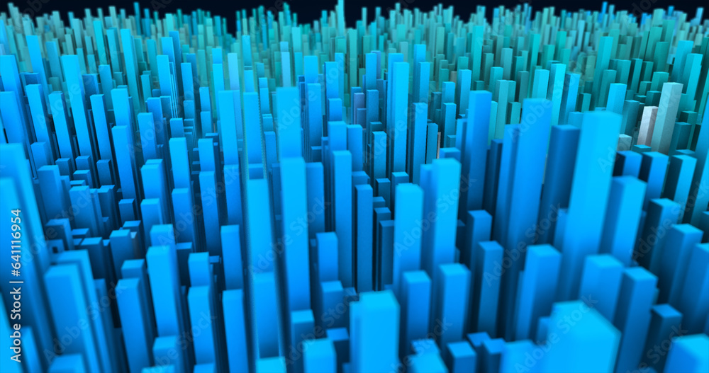 Fototapeta premium Abstract blue landscape of futuristic rectangles moving waves background