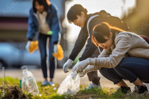 Volunteers picking up trash