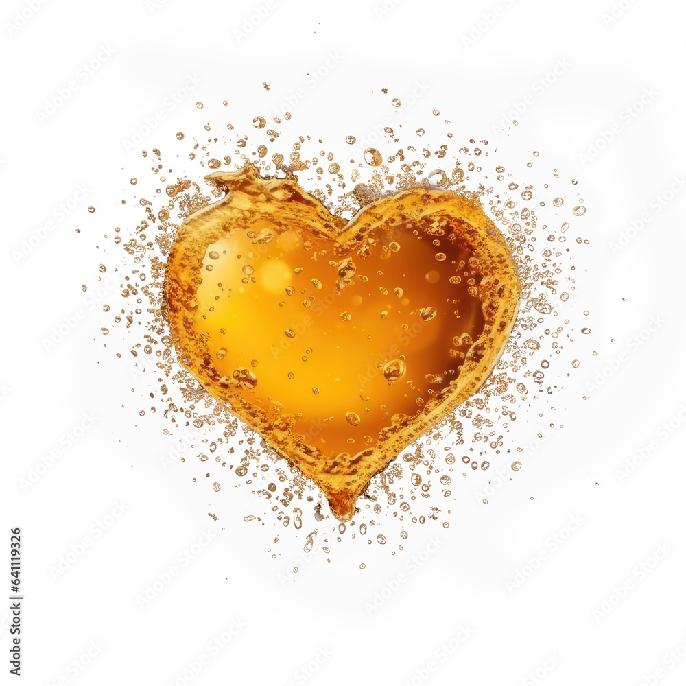 Heart from beer splash with bubbles isolated on transparent Heart from beer splash with bubbles isolated on transparent