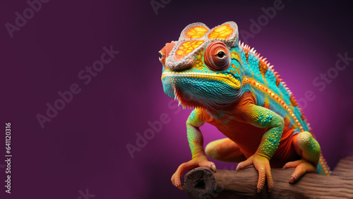 Colorful chameleon is crawling on a branch