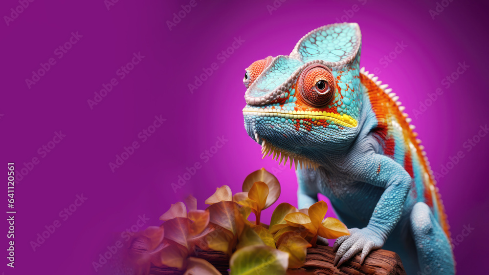 Fototapeta premium Colorful chameleon is crawling on a branch