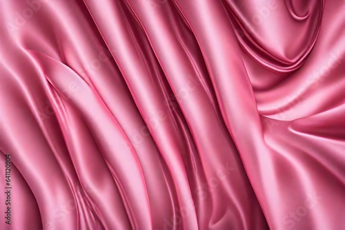 Closeup of rippled pink color satin fabric cloth texture background